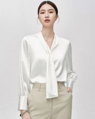 25 Momme Elegante Seidenbluse mit Bindeschleife vorn