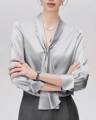 25 Momme Elegante Seidenbluse mit Bindeschleife vorn
