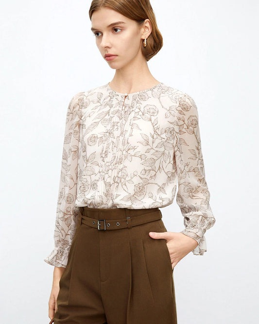 Rose Skizze Blumen Seidenbluse