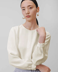 Rundhalsausschnitt Falten Seidenbluse