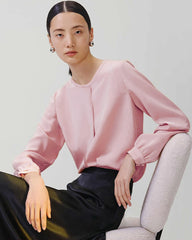 Rundhalsausschnitt Falten Seidenbluse