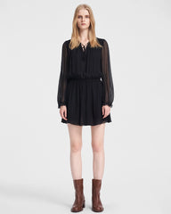Seiden-Minikleid mit transparenten Ärmeln und Schleifenkragen