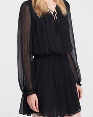 Seiden-Minikleid mit transparenten Ärmeln und Schleifenkragen