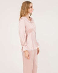 22 Momme Seiden-Pyjamas-Set mit Häkel- und Wellblech-Ärmelabschlüssen