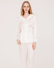 22 Momme Seiden-Pyjamas-Set mit Häkel- und Wellblech-Ärmelabschlüssen