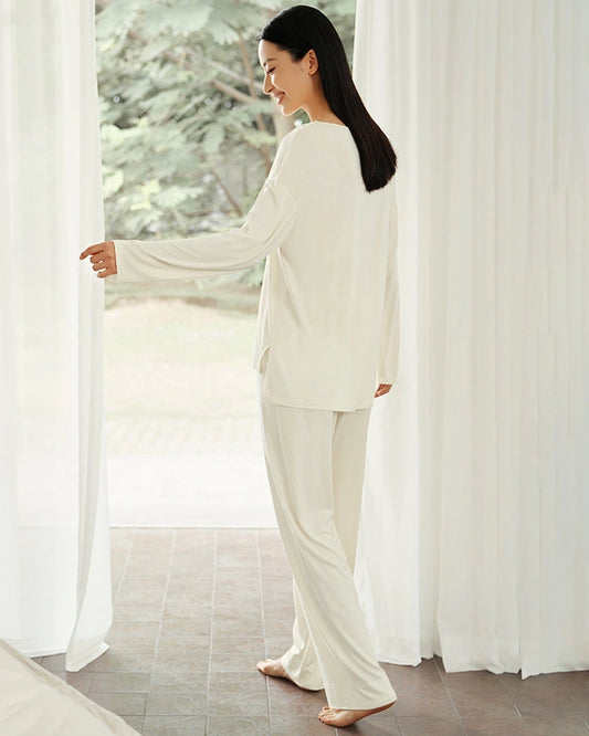 Seidenmischung Strick-Pyjama-Set mit langen Ärmeln