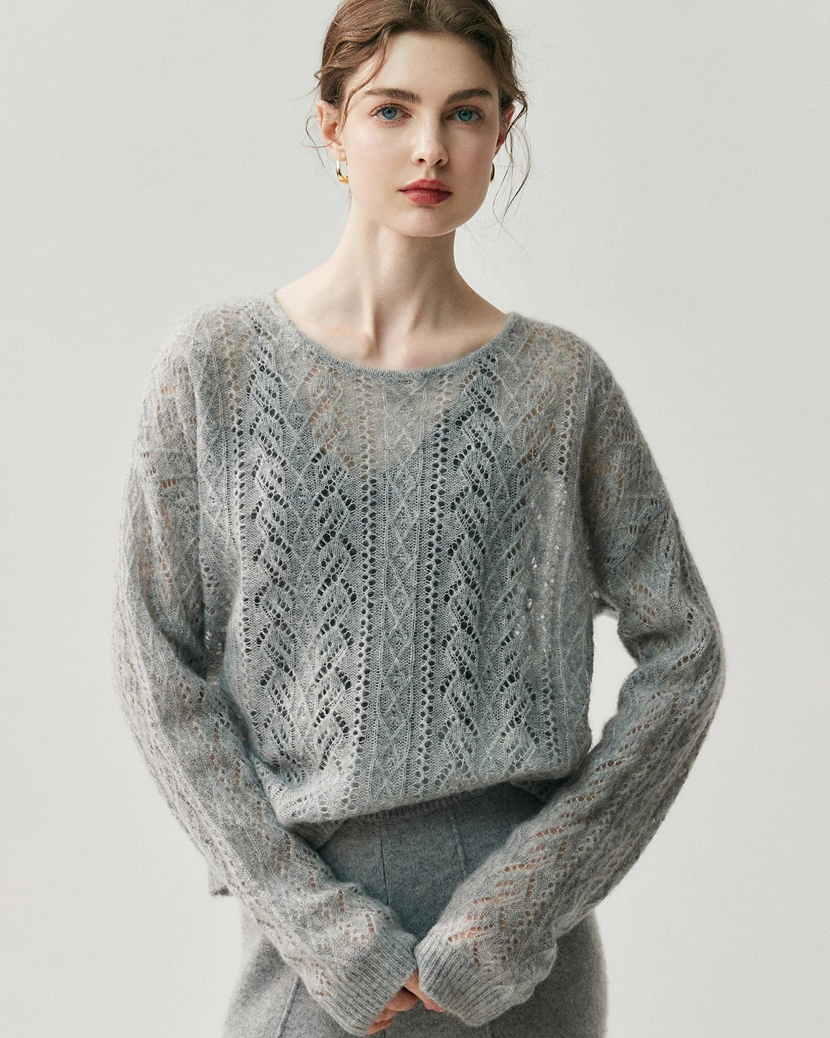 Pullover mit Rundhalsausschnitt aus Seiden-Kaschmir-Mix