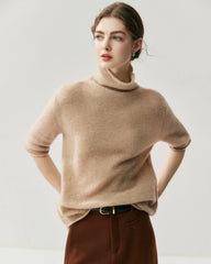 Kurzarm-Rollkragenpullover aus Seide und Kaschmir