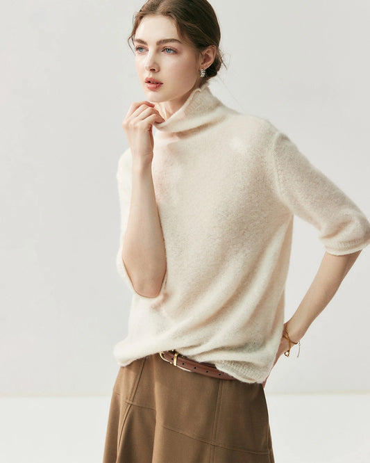 Kurzarm-Rollkragenpullover aus Seide und Kaschmir