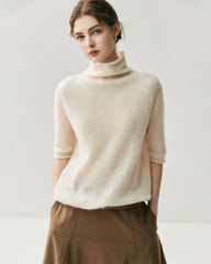 Kurzarm-Rollkragenpullover aus Seide und Kaschmir