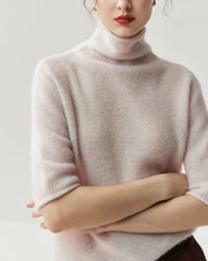 Kurzarm-Rollkragenpullover aus Seide und Kaschmir