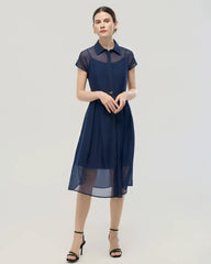 Seiden-Chiffon Hemdblusenkleid mit Gürtel in A-Linie