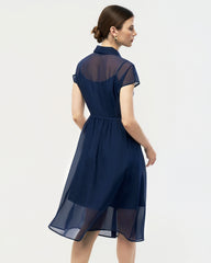 Seiden-Chiffon Hemdblusenkleid mit Gürtel in A-Linie