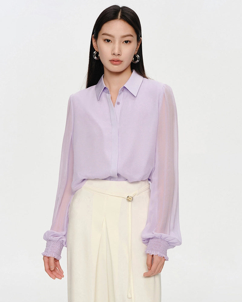 Seidenchiffon-Bluse mit mehrlagigem Oberteil