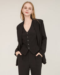 40 Momme Seiden-Blazer mit Spitzenkragen Black