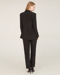 40 Momme Seiden-Blazer mit Spitzenkragen Black