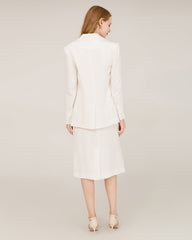 40 Momme Seiden-Blazer mit Spitzenkragen White