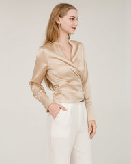 Elegantes, formschlankes, wickelbares Seiden-Bluse für Damen Champagne