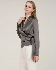 Elegante Wickelbare Seidenbluse für Damen
