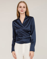 Elegantes, formschlankes, wickelbares Seiden-Bluse für Damen Navy