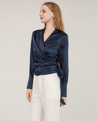 Elegantes, formschlankes, wickelbares Seiden-Bluse für Damen Navy
