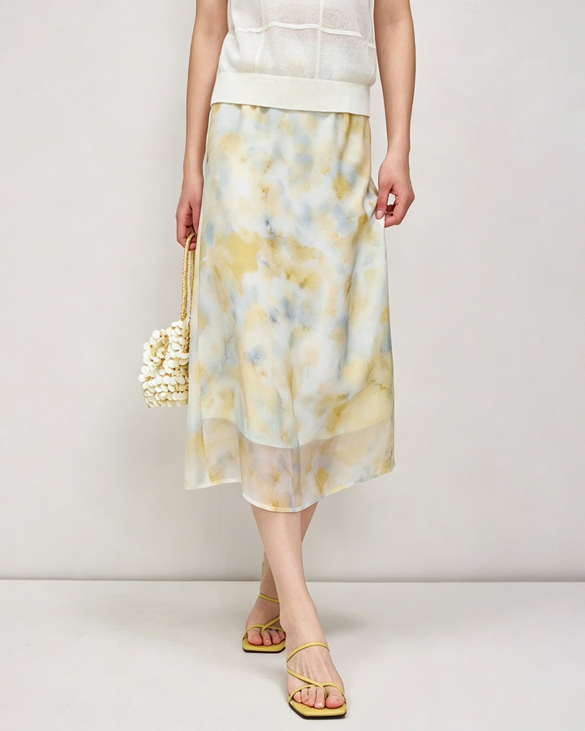Seiden-Georgette Midirock mit Aquarell-Print