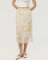 Seiden-Georgette Midirock mit Aquarell-Print