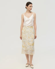 Seiden-Georgette Midirock mit Aquarell-Print