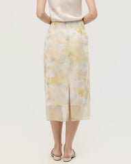 Seiden-Georgette Midirock mit Aquarell-Print