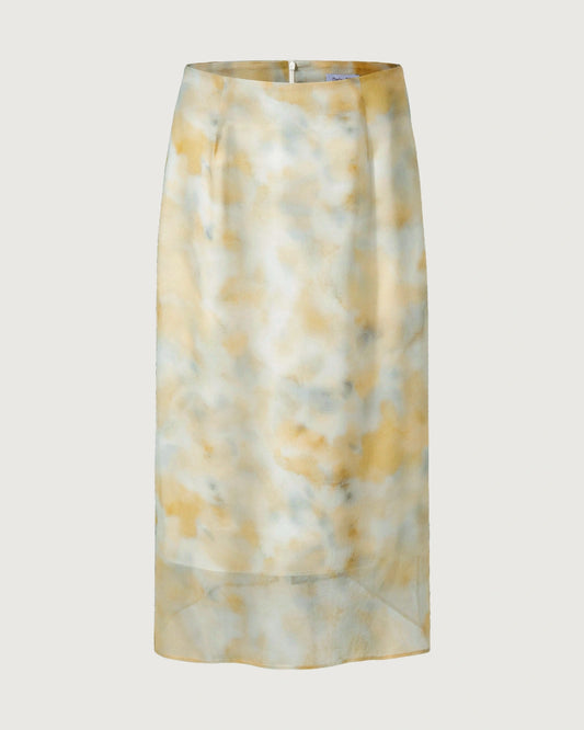 Seiden-Georgette Midirock mit Aquarell-Print