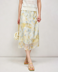 Seiden-Georgette Midirock mit Aquarell-Print