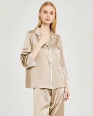 Seidenschlafanzug-Set mit Spitzenbesatz für Damen