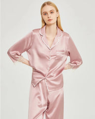 Seidenschlafanzug-Set mit Spitzenbesatz für Damen