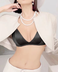 Seiden-BH ohne Bügel und V-String-Tanga Set