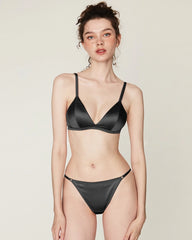 Seiden-BH ohne Bügel und V-String-Tanga Set