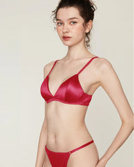 Seiden-BH ohne Bügel und V-String-Tanga Set