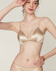 Seiden-BH ohne Bügel und V-String-Tanga Set