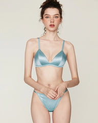 Seiden-BH ohne Bügel und V-String-Tanga Set