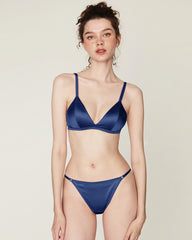 Seiden-BH ohne Bügel und V-String-Tanga Set