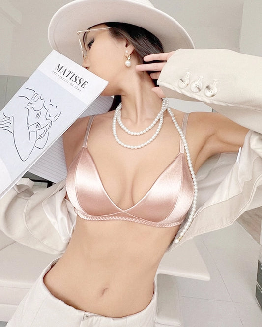 Seiden-BH ohne Bügel und V-String-Tanga Set