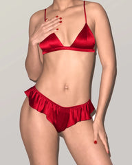 Seiden-Bralette & Rüschen-Tanga-Set