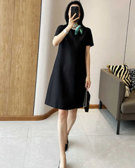Seiden-Woll-Midikleid mit kurzen Ärmeln