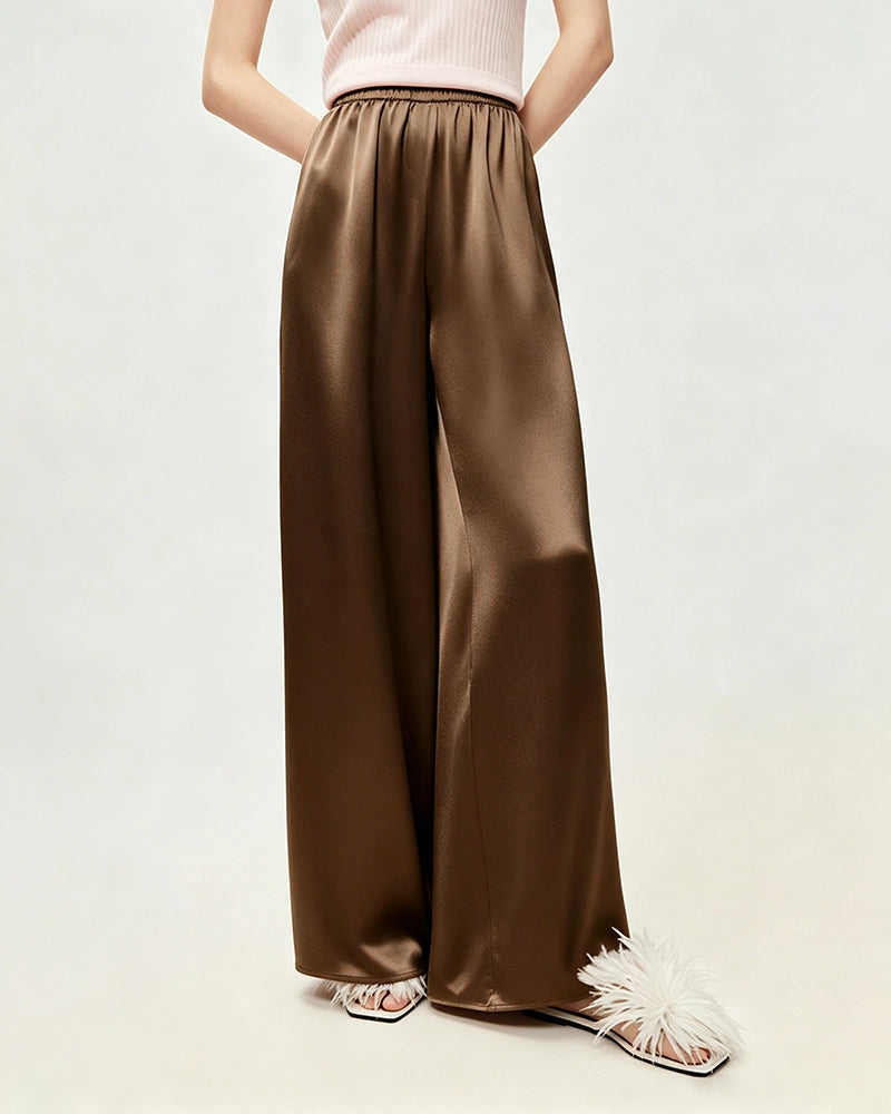 Seidig glänzende Triacetat-Hose mit weitem Bein
