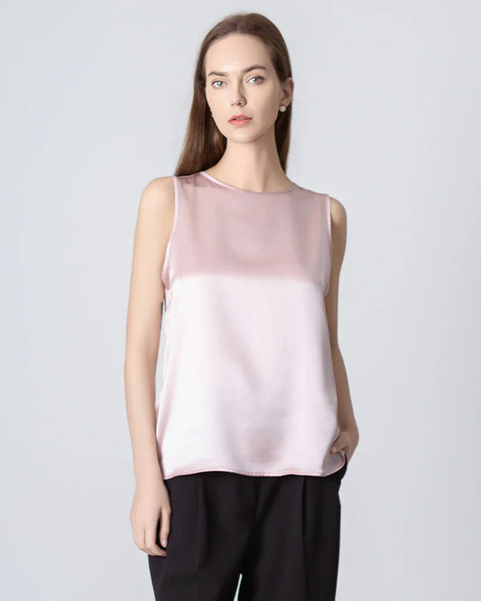 Ärmelloses Seidenbluse mit runder Schaft für Frauen