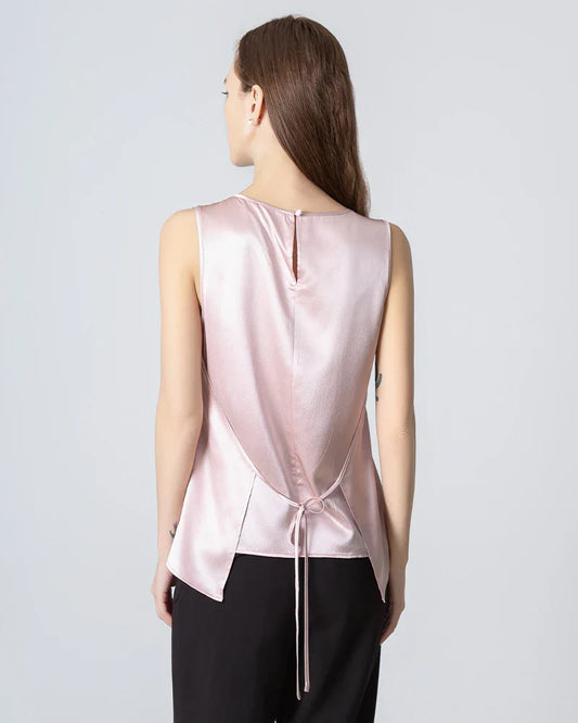 Ärmelloses Seidenbluse mit runder Schaft für Frauen