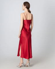 Seiden-Camisole-Kleid mit mittlerer Länge, Cowl-Kragen und seitlichem Schlitz