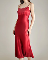 Einfarbiges Seiden-Satin-Slip-Langkleid