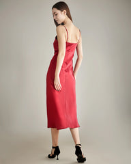 Einfarbiges Seiden-Satin-Slip-Langkleid