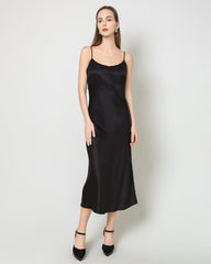 Einfarbiges Seiden-Satin-Slip-Langkleid