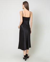 Einfarbiges Seiden-Satin-Slip-Langkleid